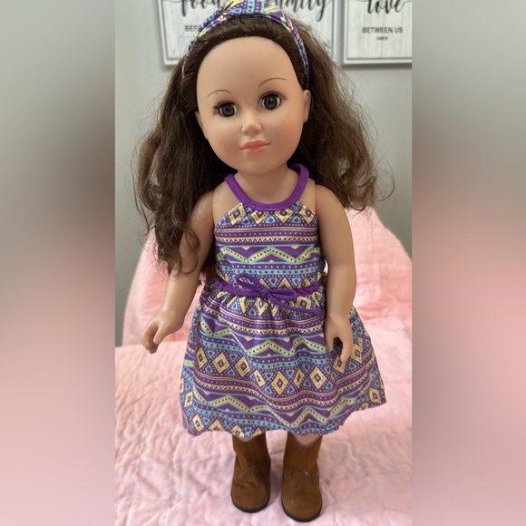 Cititoy Other - Charming Doll in Purple Geometric Dress with Brown Boots